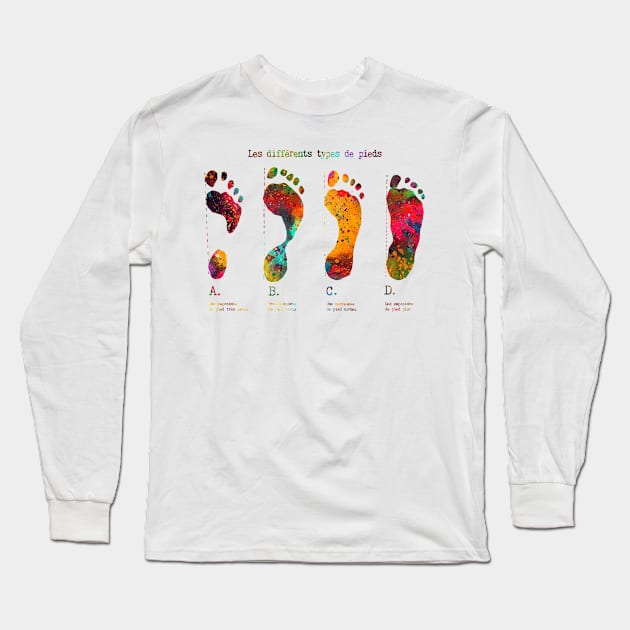 Types of Footprints with French Text Long Sleeve T-Shirt by erzebeth